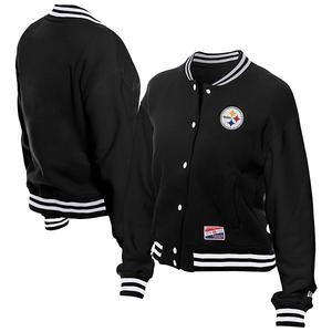 Женская черная куртка-бомбер Pittsburgh Steelers Throwback Fleece на молнии New Era