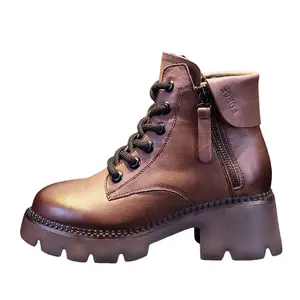 Help Мартин Бутс женские черно-коричневые на флисовой подкладке, цвет Brown Fleece-Lined