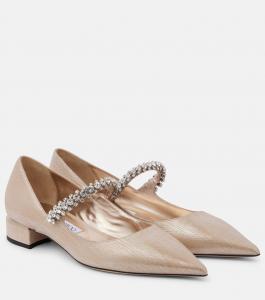 Бирюзовые украшенные кожаные балетки Mary Jane Jimmy Choo, Soft Gold