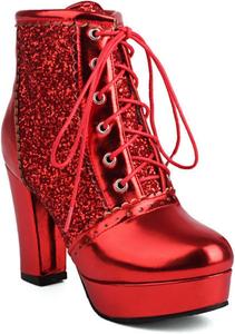 Женские модные ботильоны Aflngle с блестками, круглый носок, платформа, супер высокий каблук, шнуровка, лоскутный дизайн, сверкающие гранулы, массивный каблук, готические боевые ботинки, Red