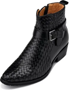 Мужские невидимые обувные подъемники CALTO - светло-коричневые премиальные кожаные ботинки на щиколотку с переплетением, пряжкой и молнией - увеличение роста на 3,3 дюйма - K30524 - размер 10 D(M) US No Brand, черный
