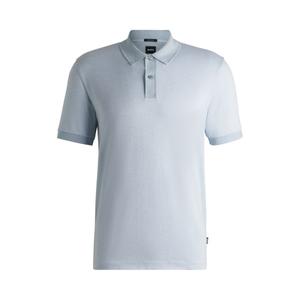 Рубашка поло из мерсеризованного хлопка с микроузором BOSS, светло-голубой