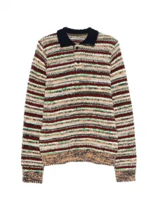 Вязаное поло в полоску Sacai, коричневый