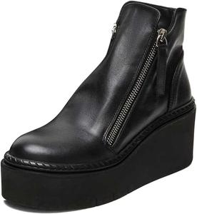 Женские ботильоны XYD на массивной танкетке с двойной боковой молнией, круглым носком и платформой, универсальная обувь для улицы и активного отдыха, Black