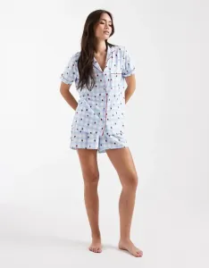 Пижамный комплект Loungeable из супермягкого джерси в синюю клетку с короткими рукавами и шортами с клубничным принтом