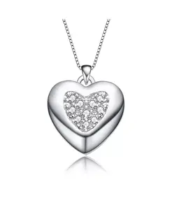 Ожерелье с подвеской в форме сердца, покрытое белым золотом и украшенное кубическими цирконами в технике французского паве Rachel Glauber, silver