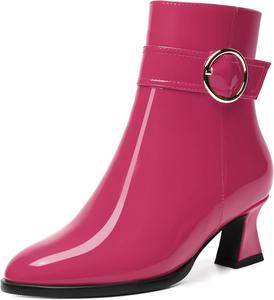 Женские ботильоны MODENCOCO с ремешком на щиколотке, застежкой-молнией, закругленным носком, пряжкой, модным массивным низким каблуком 2 дюйма, Magenta