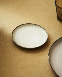 Боковая тарелка из фарфора с ободком под старину Zara Home, экрю