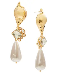 Серьги-капельки из золотистых кристаллов и искусственного жемчуга I.N.C. International Concepts