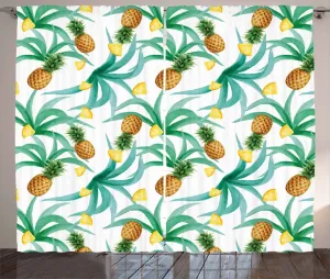 Штора ABAKUHAUS Hawaii Rustic, вдохновленная ботаническим рисунком фруктов, универсальная ленточная штора для гостиной с петлями и крючками, 280 x 225 см, цвет: нефритовый, бархатцы, имбирь Abakuhaus