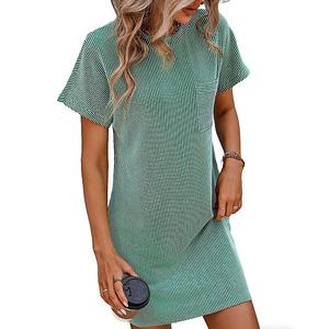 Женское повседневное платье миди с коротким рукавом и карманом в стиле color block Clearflower, Green