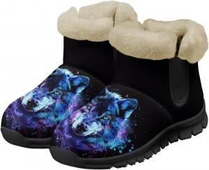 Сапожки с черепом для женщин и мужчин, водонепроницаемые, теплые, пушистые, ботильоны на зиму, для улицы, против скольжения, размеры США 6-12 Pointodoor, Wolf Print