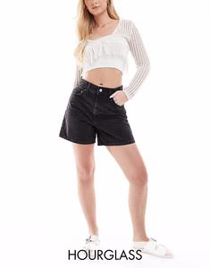 Шорты из денима в стиле папы ASOS DESIGN Hourglass черного цвета