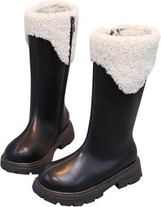 Детские сапоги до колена для девочек, сапоги средней длины, верховые сапоги, искусственная кожа, молния, панк/гот стиль, осень-зима, с бантом, боевые сапоги, маленькие и большие размеры Generic, B03 Black