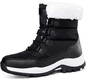 Мужские и женские зимние снегоступы, водонепроницаемые, с теплой флисовой подкладкой, зимние походные ботинки до щиколотки, противоскользящие, подходят для холодной погоды, прогулок, работы и спорта Generic, черный
