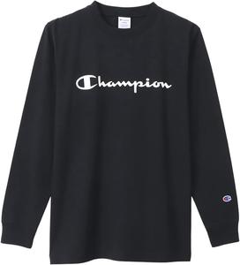 Мужская футболка Champion C3-X416 с длинным рукавом, круглый вырез, 100% хлопок, логотип с надписью, базовая модель, черный
