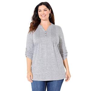Женский топ на полупуговицах свободного кроя Plus Size Impossibly Soft Catherines, Medium Heather Grey