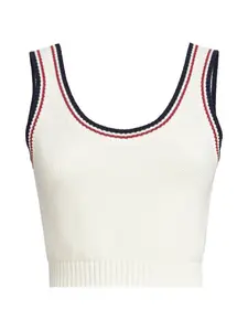 Укороченный топ из хлопкового трикотажа под пике Brunello Cucinelli, белый