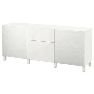 Комбинация для хранения с ящиками BESTÅ IKEA, 180x42x74 см, цвет laxviken white/selsviken high-gloss/white