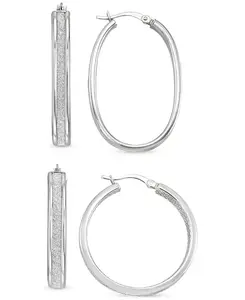 Комплект из 2 блестящих серег-колец овальной и круглой формы из стерлингового серебра Macy'S, silver