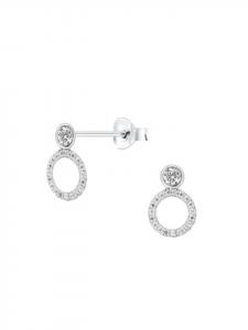 Alexander York Серьги-гвоздики с цирконием на круглой основе, покрытые родием, из серебра 925 пробы, комплект из 2 штук