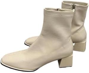 Женские осенне-зимние повседневные ботильоны на молнии, из мягкой кожи, с квадратным носком, комфортные короткие ботинки Generic, New3