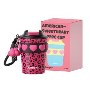 American Sweetheart Coffee Cup 380ml STAR+, leopard print розовый-316 stainless steel-english version