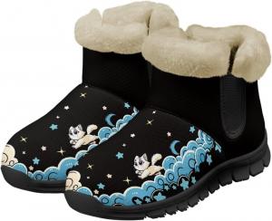 Женские зимние ботинки Jeiento Fuzzy Panda с плюшевой подкладкой, утолщенные, на плоской подошве, с теплой фланелевой подкладкой, Cute Kitty Stars