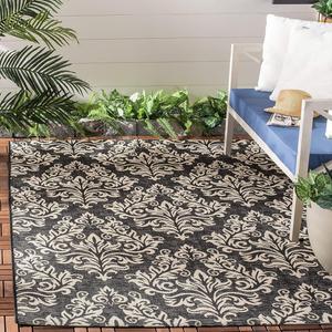 Ковер SAFAVIEH, 201 x 201 см, Washable Rug Outdoor Courtyard Collection, Black & Cream, без линьки и легкий в уходе, идеален для патио, заднего двора, прихожей (CY6930-26)