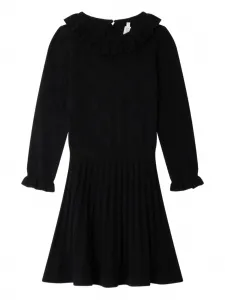 Плиссированное платье с оборками Bonpoint, черный