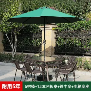 Комплект садовой мебели Green Water: 6 стульев, стол прямоугольный прозрачный 120 см, зонт, зеленый