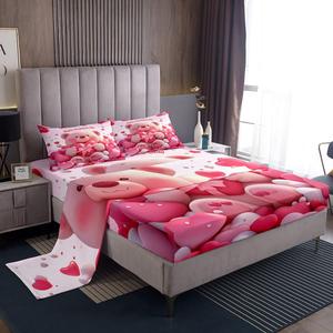 Erosebridal Комплект постельного белья Happy Valentine's Day с мишками и сердечками, розовый, хлопок, Pink White