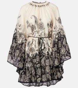 Рианнон платье-мини из шелка с цветочным принтом и сборками Zimmermann, Cream/Black Floral
