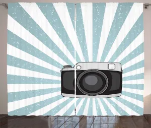 Штора ABAKUHAUS "Камера в деревенском стиле", ретро-фото в стиле поп-арт, универсальная ленточная штора для гостиной с петлями и крючками, 280 x 175 см, темно-синий, серо-белый Abakuhaus