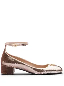 Туфли с пайетками и логотипом Prada, розовый