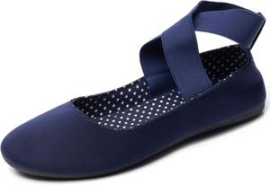 Балетки с пионовым узором Alpine Swiss для женщин, Балетки с эластичной лямкой на щиколотке, Закругленный закрытый носок, Мокасины без застежки, С мягкой подкладкой для комфорта, Размер маломерит, темно-синий