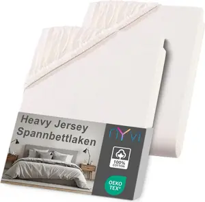 Простыня на резинке DreamScience Heavy Jersey 180 - 200 x 220 см, натуральный цвет, 2 шт. в упаковке для кроватей с пружинным блоком шириной до 32 см - Простыня на резинке, сохраняет форму, 160 г/м², эластичная по всему периметру, не требует глажки NYVI