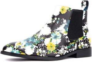 Женские ботильоны Zszszsu с круглым носком, низким массивным каблуком, короткой голенью, удобные ботинки Челси без застежки для вечеринок, свиданий и повседневной носки, размеры US 4-16, Multicolor Flowers Painting Print