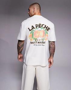 Футболка с принтом фруктового рынка River Island на спине цвета экрю