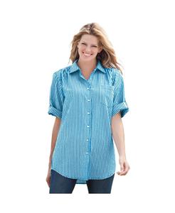 Женская рубашка Within с коротким рукавом и пуговицами из сирсакера Woman Within, Vibrant blue pop stripe