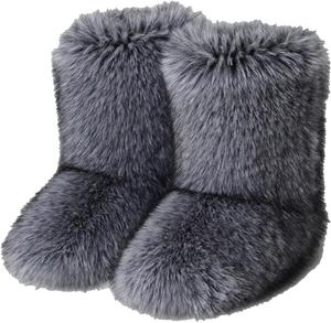 Женские ботинки из искусственного меха, пушистые короткие зимние ботинки с теплой меховой подкладкой для холодной погоды, удобные пушистые ботинки Generic, Grey - C