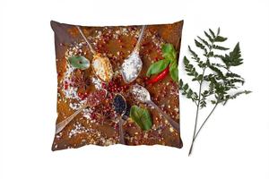Декоративная подушка MuchoWow Диванная подушка Декоративная подушка для гостиной 60 x 60 см Специи - Травы - Ложки - Соль - Коричневый - Кухня - Наволочка - Хлопчатобумажная ткань - Декоративные наволочки