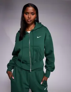 Зеленая укороченная худи на молнии Nike Phoenix Fleece