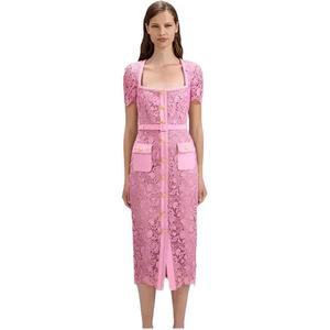 Женское платье с коротким рукавом Self portrait Self-portrait, темно-розовый