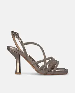 Женские сандалии на каблуке с камнями и пряжкой Alma en Pena, серебряный