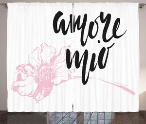 Штора Amore Quote Rustic от ABAKUHAUS, Amore Mio с цветами, универсальная тесьма для гостиной с петлями и крючками, 280 x 245 см, цвет: бледно-розовый, цвет: кока-кола, серый Abakuhaus