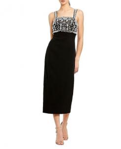 Платье миди с широкими бретелями и декором Mac Duggal, черный