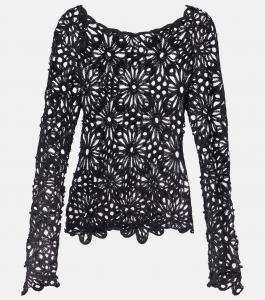 Кроп-топ с открытыми плечами из хлопковой смеси с кружевом Norma Kamali, черный