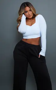 PrettyLittleThing Белый облегающий укороченный топ с квадратным вырезом и длинными рукавами