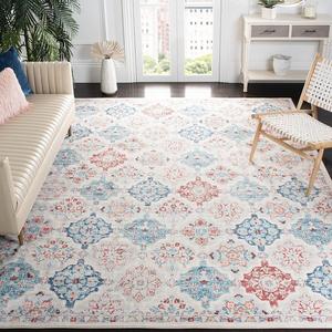 Ковер SAFAVIEH, 275 x 366 см, Brentwood Collection - , Cream & Blue, цветочный дистресс-дизайн, без линьки и простой в уходе, идеален для помещений с высокой проходимостью в гостиной, спальне (BNT815A)